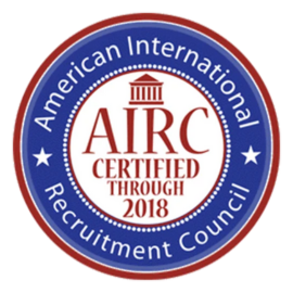 AIRC Certified logo, showcasing iae GLOBAL's recognition as a trusted member of the American International Recruitment Council for international student recruitment.