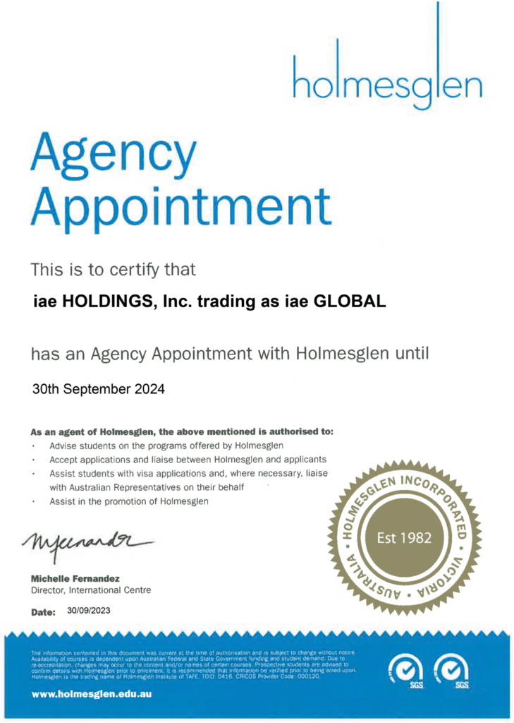 AU_Holmesglen-Institute_Agent-Cert_exp-2024Sep30-1457x2048